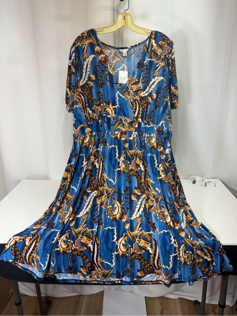 Cato Blue and Gold Floral Midi Dress 3520